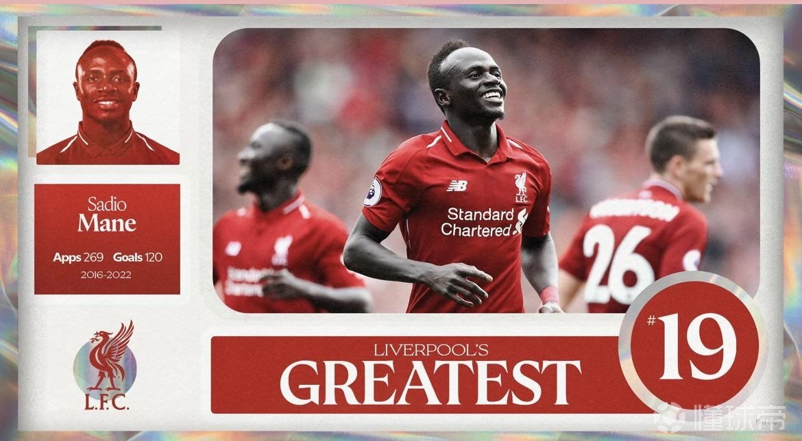 利物浦评队史百大球星第19名：马内